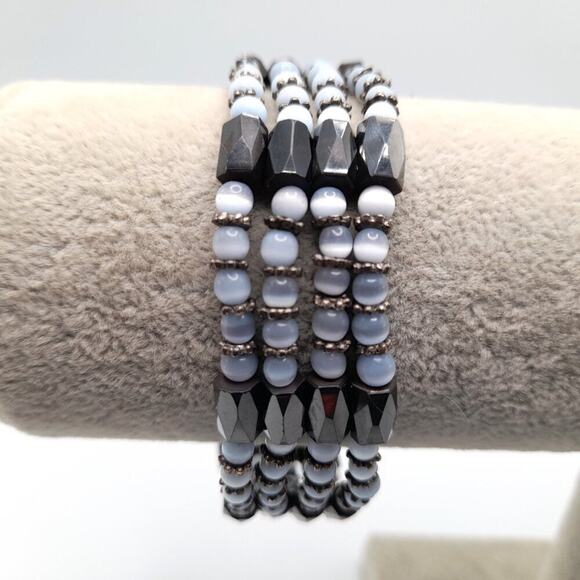 Tiger Eye Hematite Magnetic Wrap Bracelet, Silver Gray Beads, 35 Inches - Picture 10 of 10